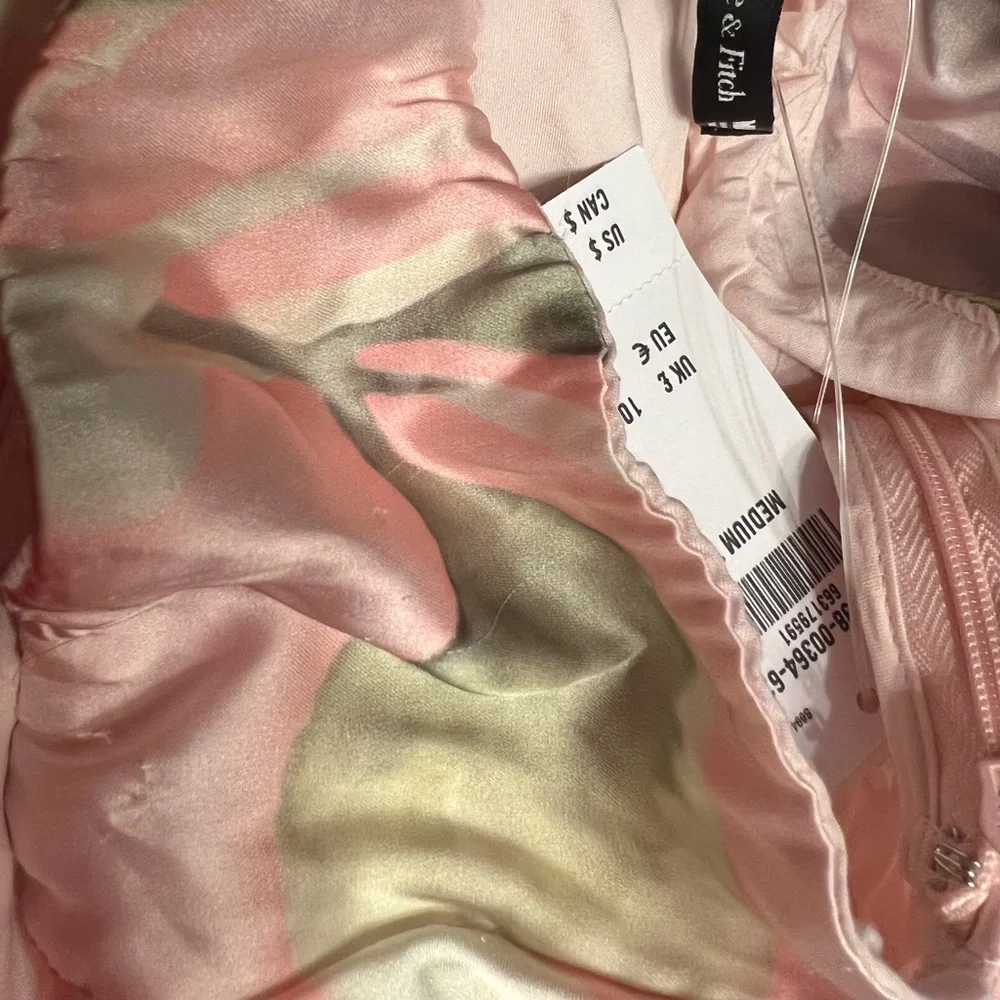 NWT Abercrombie & Fitch M Satin Julia Slip Tie-Back Maxi Dress Light Pink Floral
